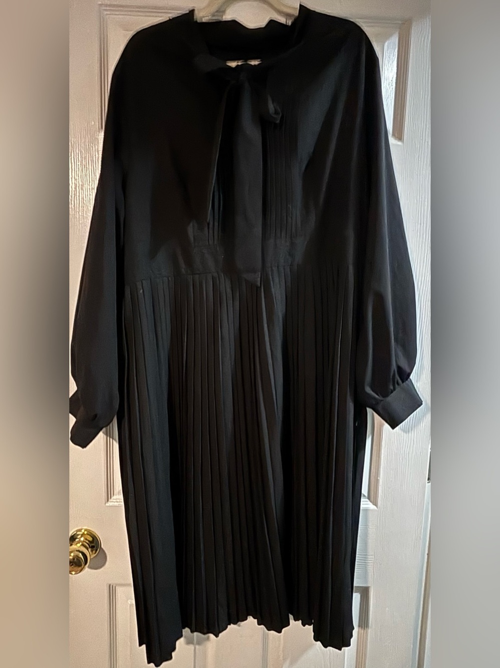 Black Pleated Long Sleeve Women’s Dress